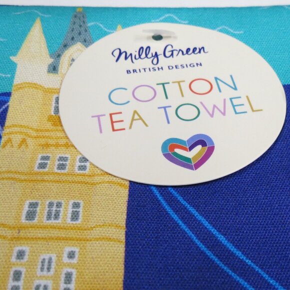 NEW London Tea Towel 100% Cotton LOVE LONDON design Milly Green - Picture 4 of 5
